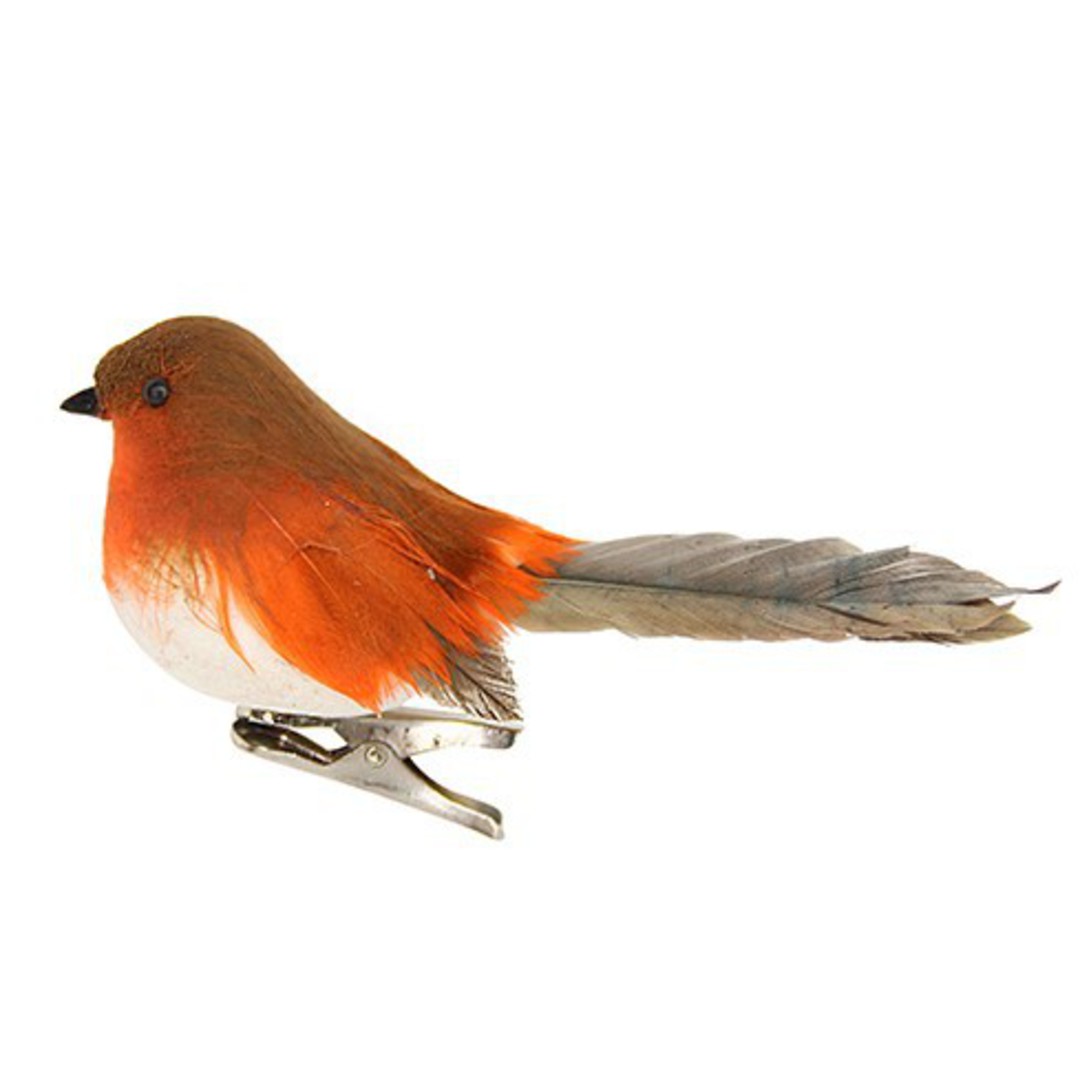 Bird Clip, Natural Feather Robin 11cm *ETA NOV image 0